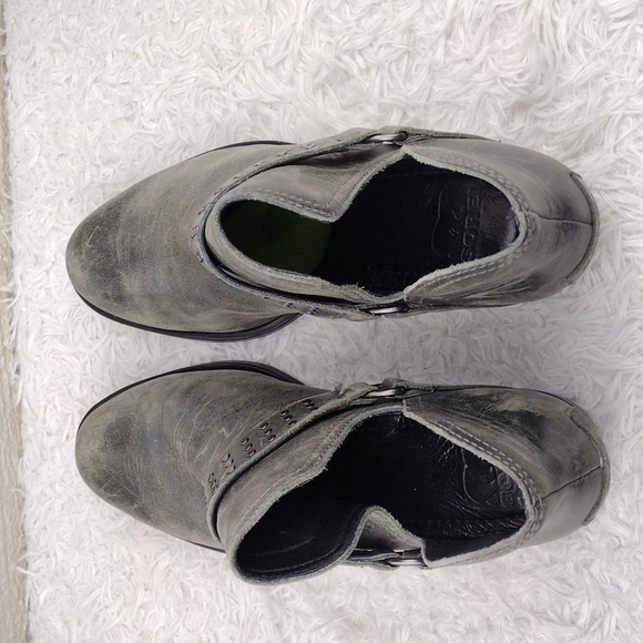 Sorel Lolla ll Quarry Gray Leather Strap Stud Chunky Heel Pull On Ankle Boot - Picture 5 of 16